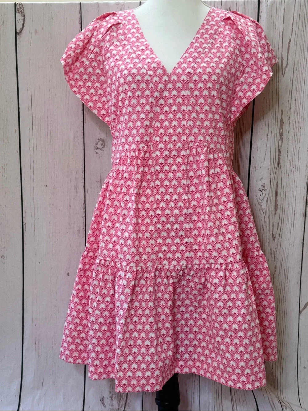 Vineyard Vines Pink Printed V-Neck Tiered Dress